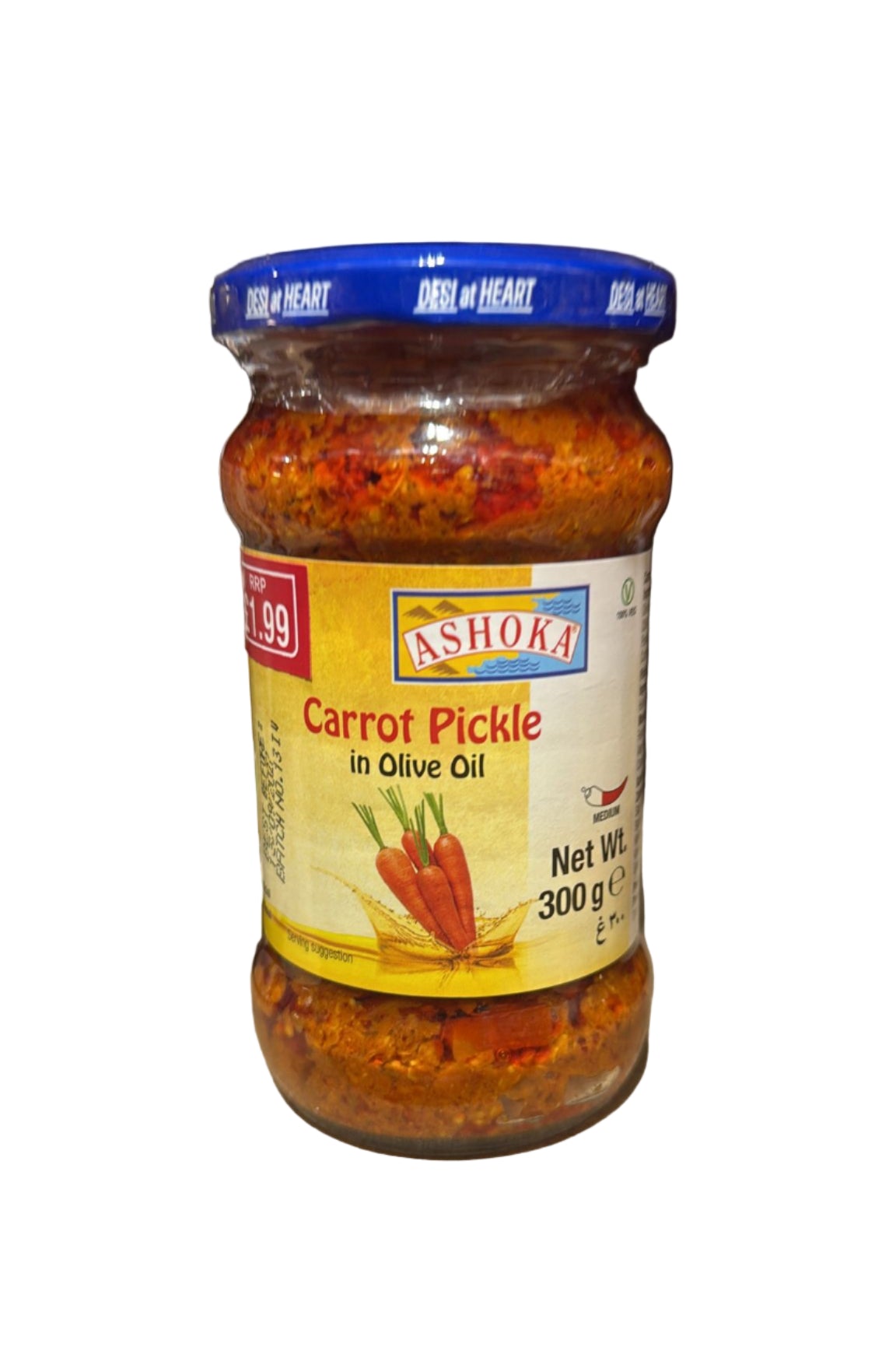 ASHOKACARROTPICKLEINOLIVEOIL300G.jpg ASHOKA CARROT PICKLE IN OLIVE OIL 300G - Image 1