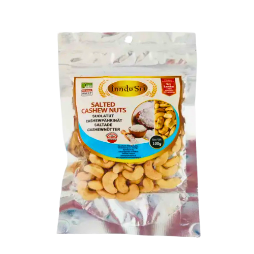 InnduSriSaltedCashewNuts100g.png INDU SRI SALTED CASHEW NUTS 100G - Image 1
