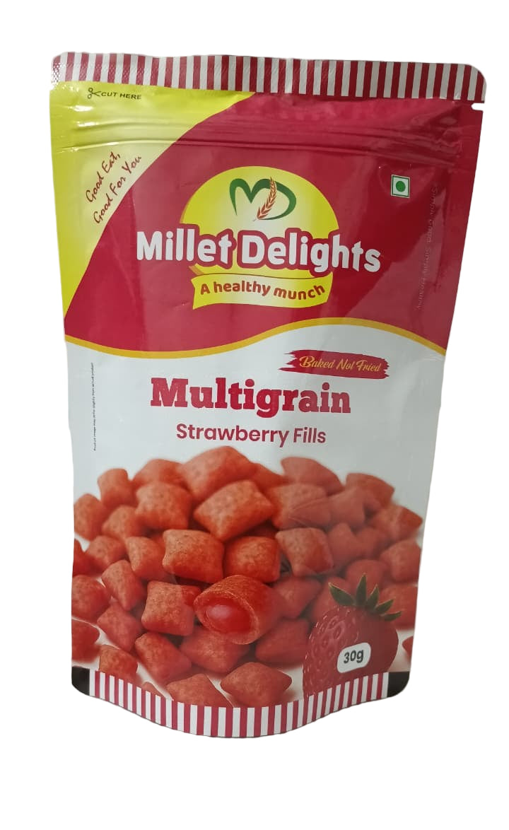 MDSTRAWBERRYFILLS.jpg MILLET DELIGHTS - MULTIGRAIN STRAWBERRY FILLS 30G - Image 1