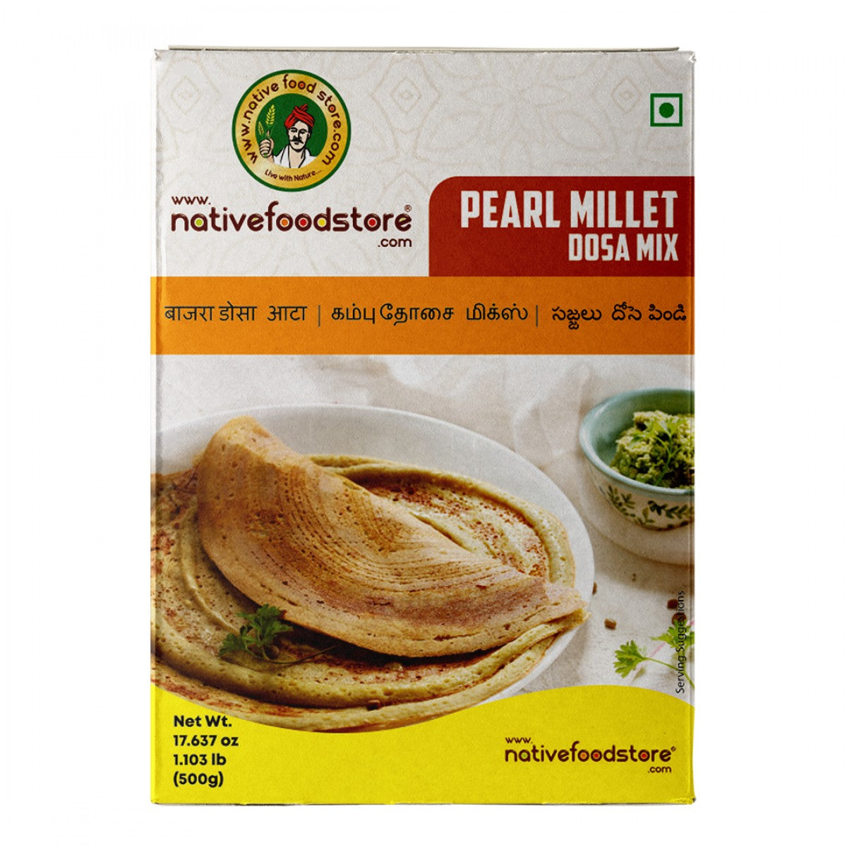 NATIVEFOODSTOREDOSAMIX-KAMBU500GMS.jpg Native Food Store Millet Dosa Mix 500g - Kambu Pearl Millet - Image 1