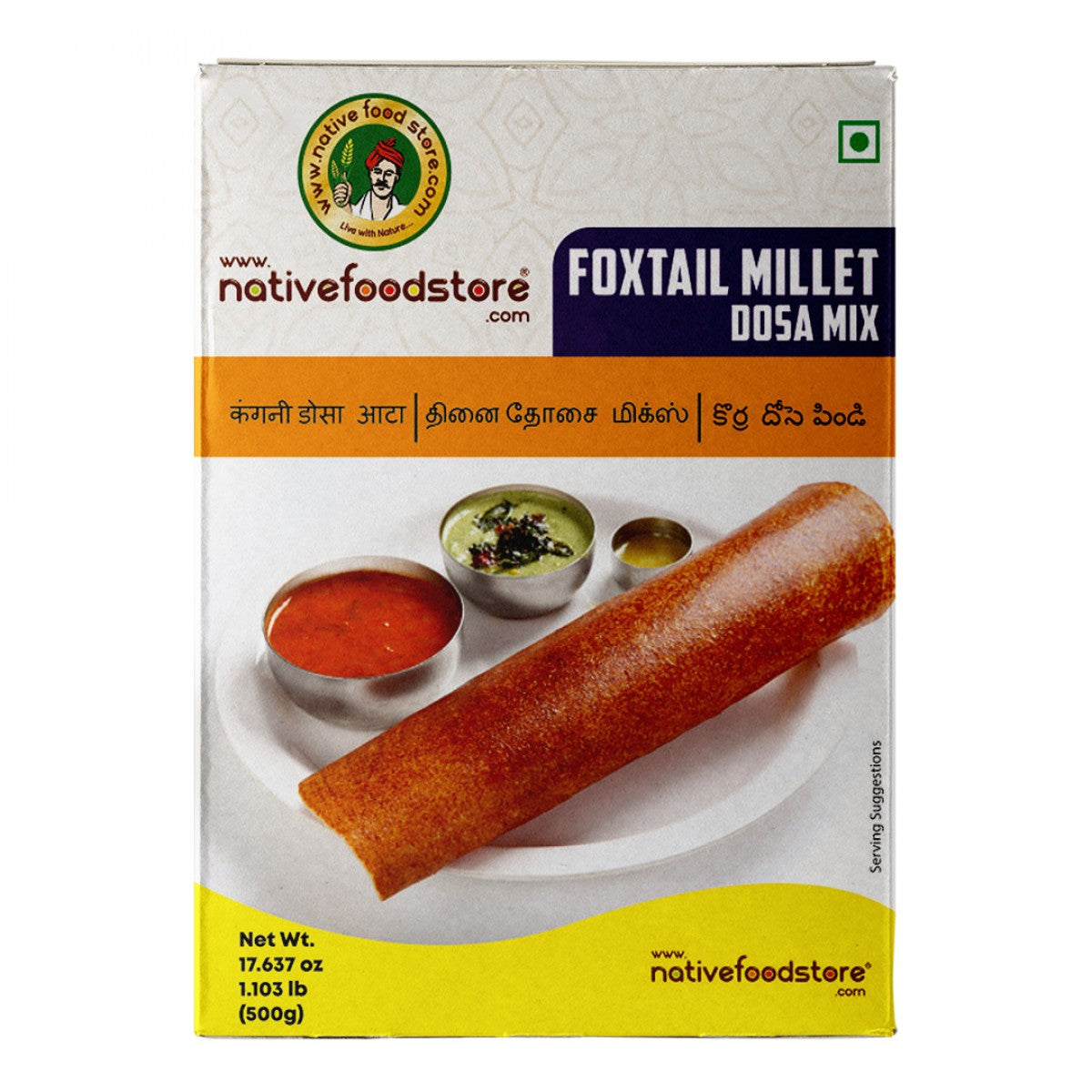 NATIVEFOODSTOREDOSAMIX-THINAI500GMS.jpg NATIVE FOOD STORE MILLET DOSA MIX 500G - THINAI (FOXTAIL MILLET) - Image 1