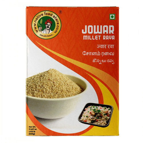 NATIVEFOODSTOREGREATMILLET_JOWAR_RAVA-500GMSFRONT.png Native Food Store Millet Rava 500g - Cholam Jowar - Sorghum - Image 1