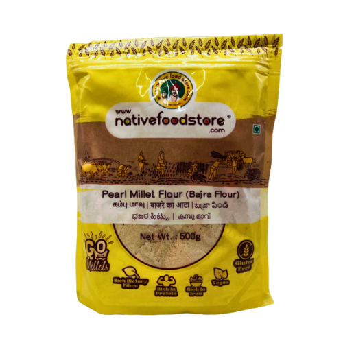NATIVEFOODSTOREMILLETFLOUR500G-PEARLMILLET_KAMBU.png NATIVE FOOD STORE MILLET FLOUR 500G - PEARL MILLET (KAMBU) - Image 1