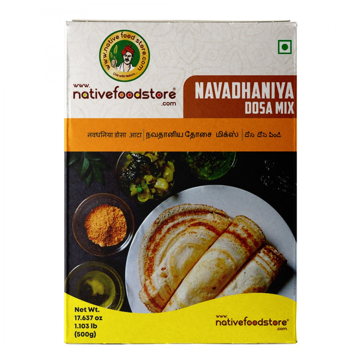 NATIVEFOODSTORENAVADHANIYADOSA500GMS.jpg Native Food Store Millet Dosa Mix 500g - Navadhaniyam - Image 1