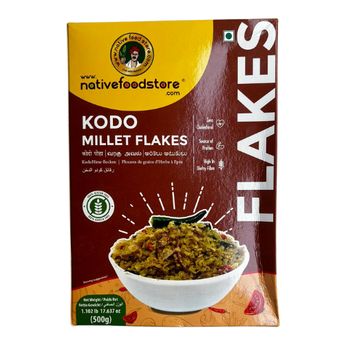 NATIVEFOODSTOREVARAGUKODOMILLETFLAKES500Gnew.png Native Food Store Millet Flakes 500g - Varagu Kodo Millet - Image 1
