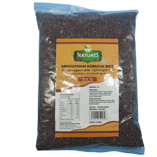 NATURES_ARUVATHAM_KURUVAI_RICE_1KG.png Natures Aruvatham Kuruvai Rice 1kg - Image 1