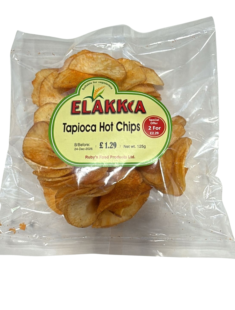 Untitleddesign_9_36aa07fd-036d-4c35-b86f-b3c182d64d75.png ELAKKIA TAPIOCA HOT CHIPS 125G - Image 1